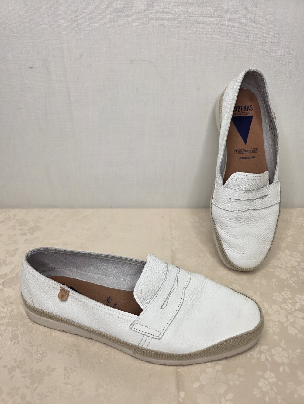 VERBENAS Spain White Pebbled Leather Nerea Penny Loafer Espadrilles EU 40 / US 9